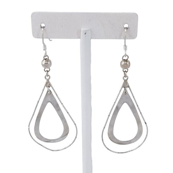 Estate Mexico Sterling Silver 925 Open Teardrop Dangle Earrings - Picture 3 of 8